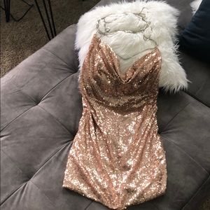 Rose Gold Sequin Chain Choker mini Dress